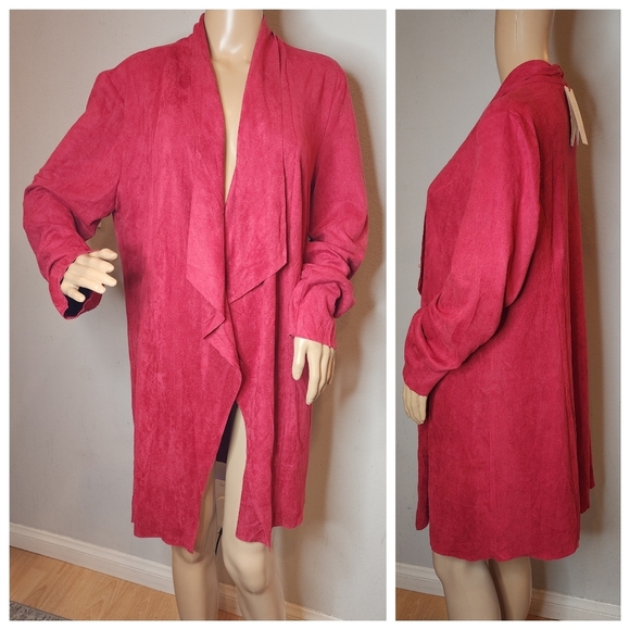 NWT Solitaire Faux Suede Red Cardigan Stretch Open Front Drape Size XL - Picture 13 of 14